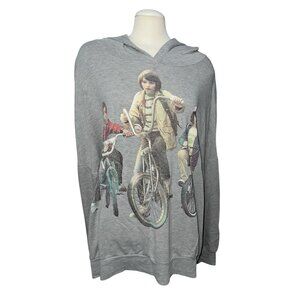 Stranger Things Graphic Hoodie Sweatshirt 3X Gray Relaxed Fit Lightweight Pullov